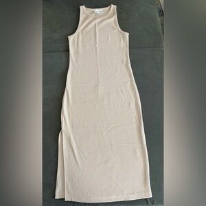 Olive + Oak Beige Ribbed Tank Midi Dress 45” Sleeveless Bodycon Casual M
